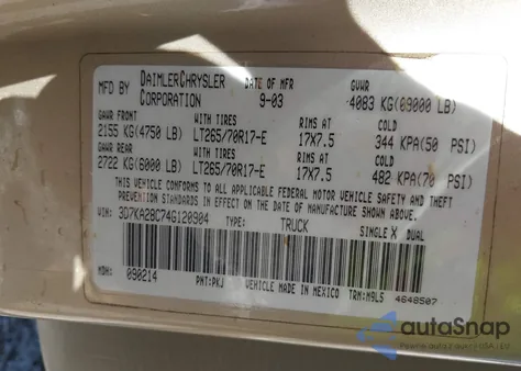 2004 Dodge Ram 2500 Slt/Laramie из США, поврежденный, VIN 3D7KA28C74G120904